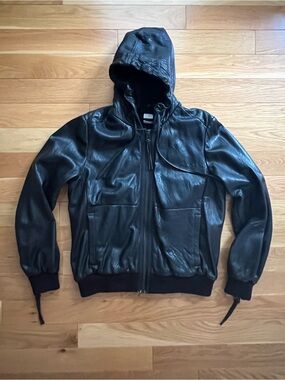 GAP X NSF Washed Black Leather Hoodie